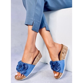 BM Sandali con zeppa con fiori Peluso Blu 2