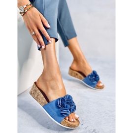 BM Sandali con zeppa con fiori Peluso Blu 1