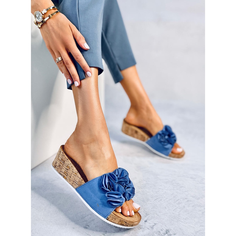 BM Sandali con zeppa con fiori Peluso Blu 1