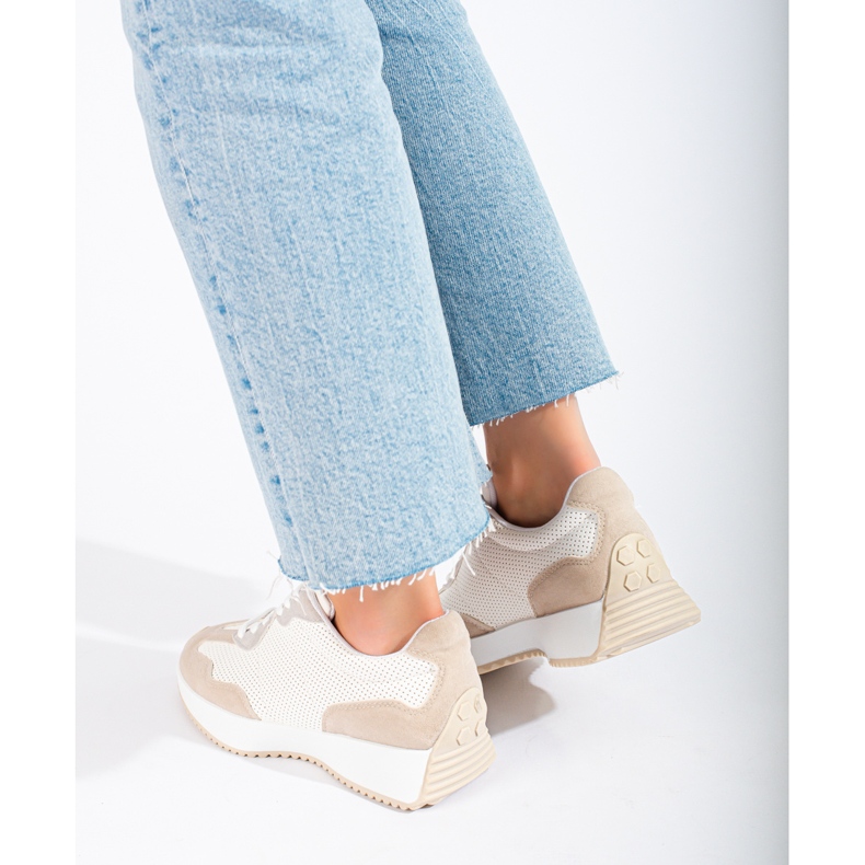 TRENDI Scarpe sportive casual sulla piattaforma beige bianco grigio 2