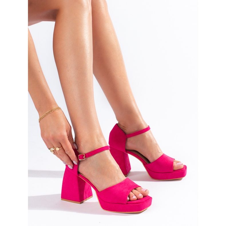 Vinceza sandali con tacco in camoscio rosa 1