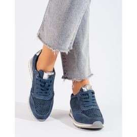 Sneakers da donna in pelle con zeppa Shelovet blu navy 2