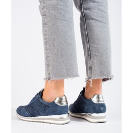 Sneakers da donna in pelle con zeppa Shelovet blu navy 1