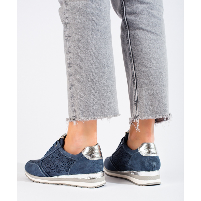Sneakers da donna in pelle con zeppa Shelovet blu navy 1