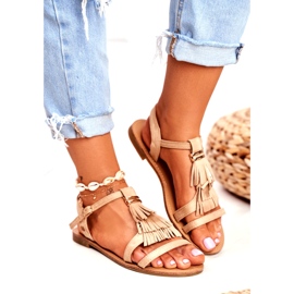 FRJ Sandali Donna Piatto Camoscio Boho Beige Lucami 3