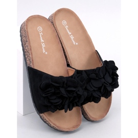 BM Fowley Pantofole in sughero fiore nero 1