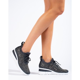 Sneakers con zeppa Shelovet in tessuto nero grigio 1