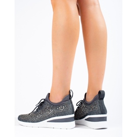 Sneakers con zeppa Shelovet in tessuto nero grigio 2