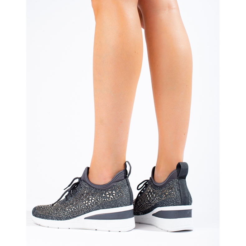 Sneakers con zeppa Shelovet in tessuto nero grigio 2