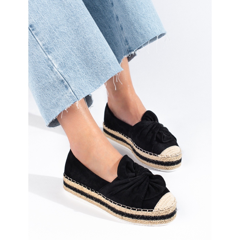 Espadrillas in camoscio nero con plateau e fiocco di Shelovet 1