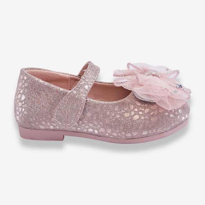Ballerine Bimba Con Fiocco E Velcro Glitter Argento-Rosa Elisa 1