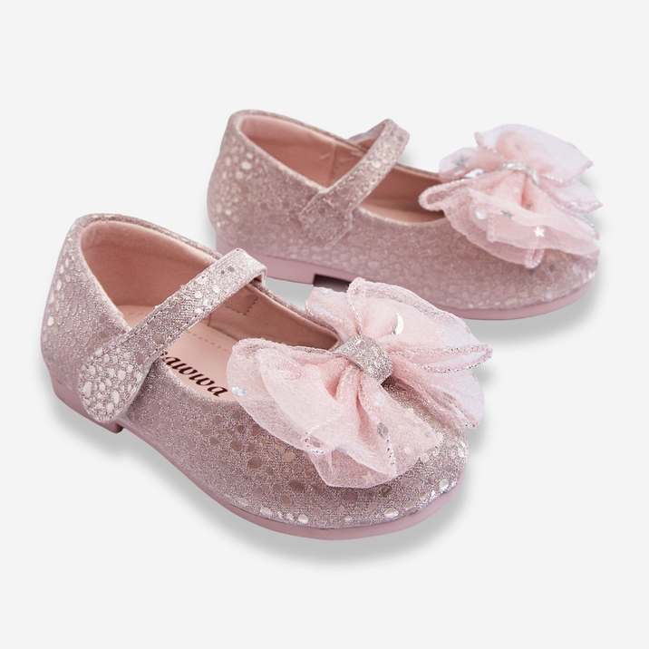 Ballerine Bimba Con Fiocco E Velcro Glitter Argento-Rosa Elisa d'argento 2