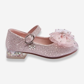 PA1 Ballerine Per Bambini Con Fiocco In Velcro Argento-Rosa Nicola 1