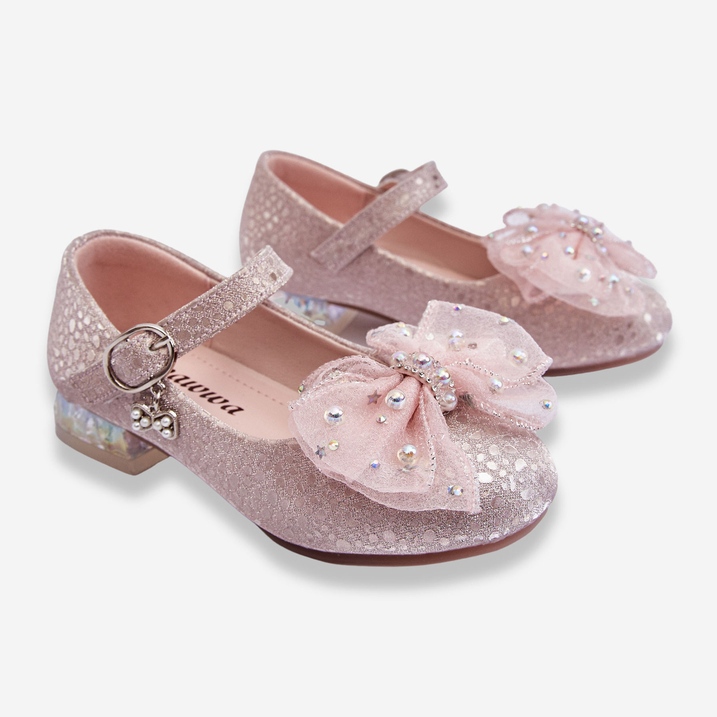 PA1 Ballerine Per Bambini Con Fiocco In Velcro Argento-Rosa Nicola d'argento 2