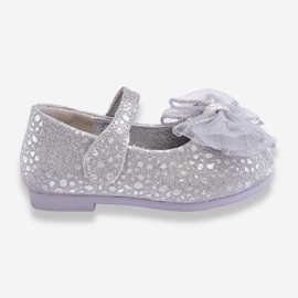 Ballerine Bimba Con Fiocco E Velcro Glitter Argento-Grigio Elisa d'argento 1