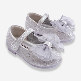 Ballerine Bimba Con Fiocco E Velcro Glitter Argento-Grigio Elisa d'argento 2