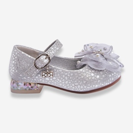 PA1 Ballerine Per Bambini Con Fiocco In Velcro Grigio-Argento Nicola d'argento 1