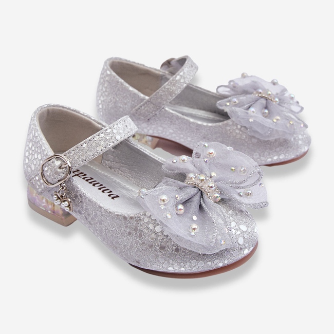 PA1 Ballerine Per Bambini Con Fiocco In Velcro Grigio-Argento Nicola d'argento 2