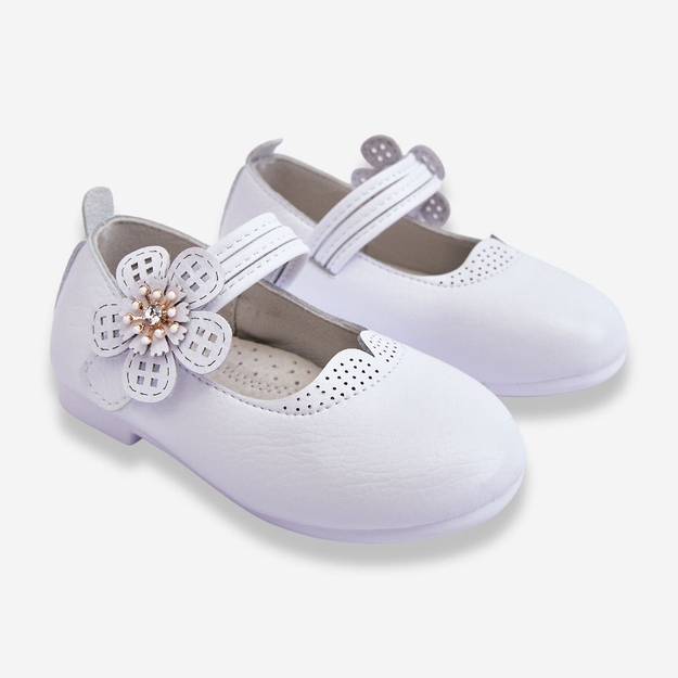 Ballerine In Pelle Per Bambini Con Fiore Bianco Cobi 2
