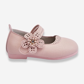 PA1 Ballerine In Pelle Per Bambini Con Fiore Rosa Cobi 2
