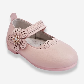 PA1 Ballerine In Pelle Per Bambini Con Fiore Rosa Cobi 1