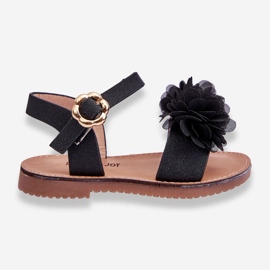 Sandali per bambini alla moda con fiori poli neri nero 1