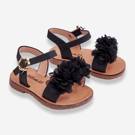 Sandali per bambini alla moda con fiori poli neri nero 2