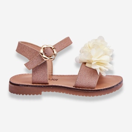 Sandali per bambini alla moda con fiori Poly beige-dorati 1