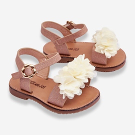 Sandali per bambini alla moda con fiori Poly beige-dorati 2