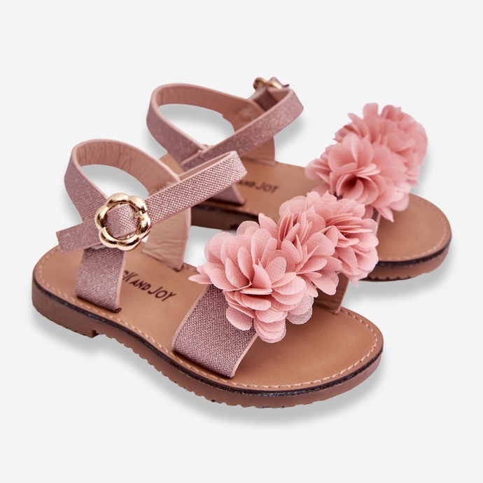 FR1 Sandali per bambini alla moda con fiori rosa poli 2