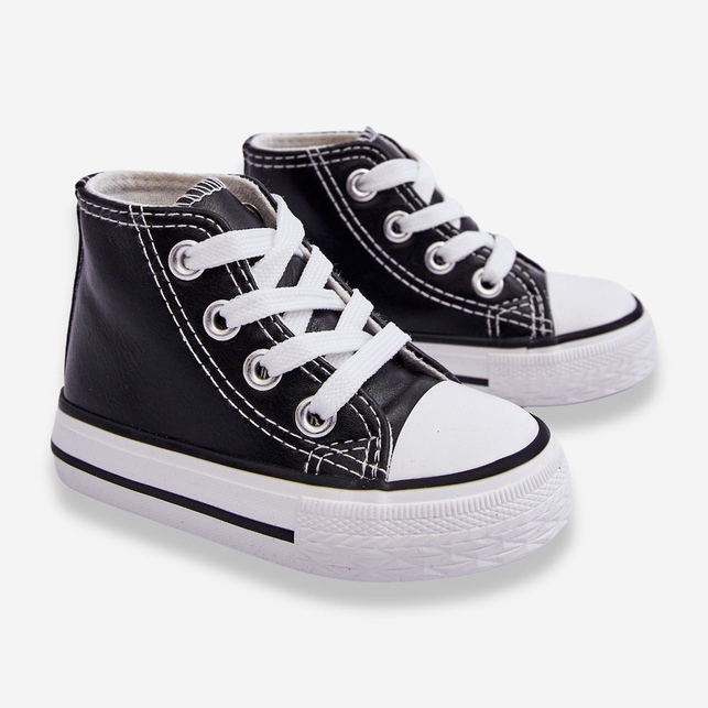 Sneakers Alta In Pelle Da Bambino Marney Bianca E Nera nero 2