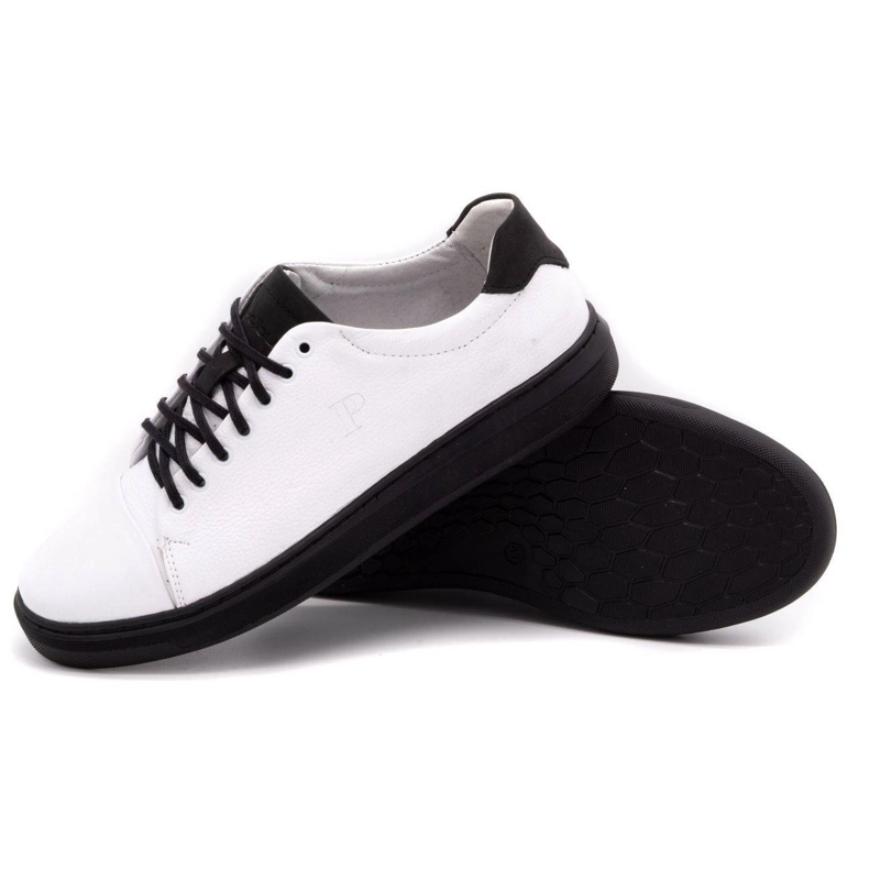 Polbut Scarpe da uomo in pelle 2109 bianche con nero bianco 3