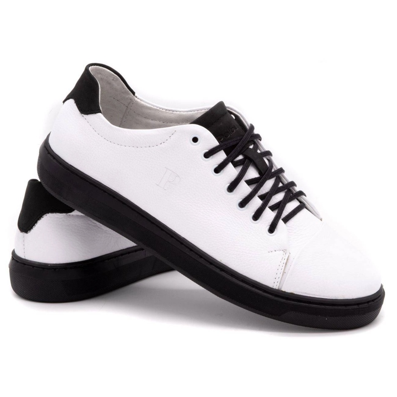Polbut Scarpe da uomo in pelle 2109 bianche con nero bianca 4