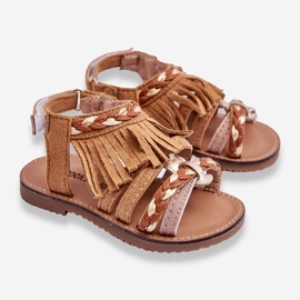 Sandali Con Velcro Per Bambini Con Nappine Marrone Missy 2
