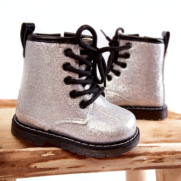 FR1 Stivali Per Bambini Caldi Con Cerniera Laccata Argento Goopy d'argento 3