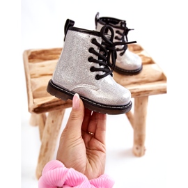 FR1 Stivali Per Bambini Caldi Con Cerniera Laccata Argento Goopy 1