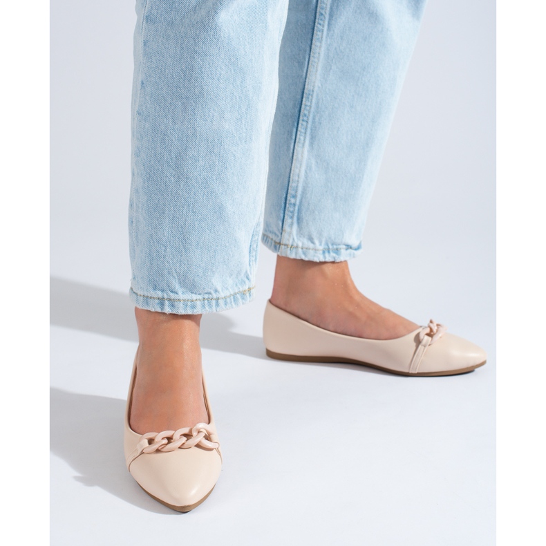 W. Potocki Ballerine da donna beige con catena Potocki a punta 2