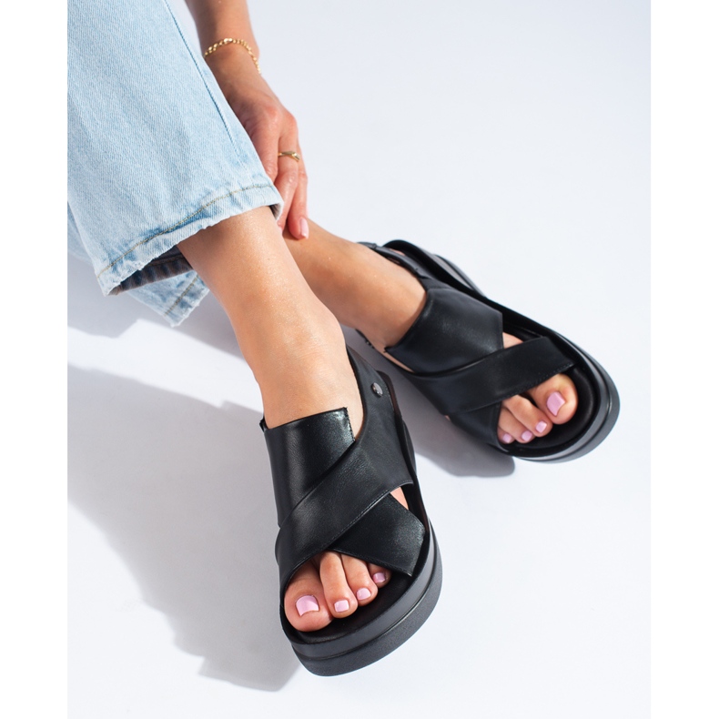 Sandalo con zeppa nero Shelovet da donna 1