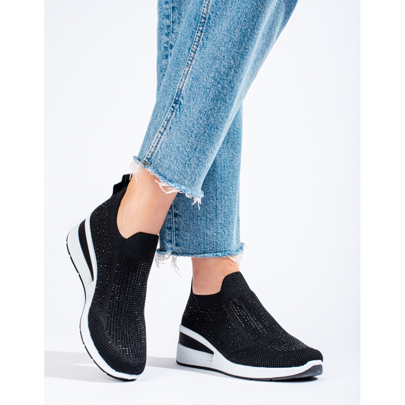 Sneakers con zeppa Shelovet in tessuto nero 1