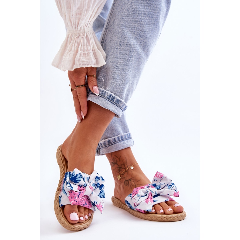 FK1 Ciabatte Da Donna Con Fiocco In Tessuto Fiore Bianco bianca 1