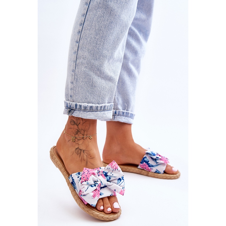 FK1 Ciabatte Da Donna Con Fiocco In Tessuto Fiore Bianco 2