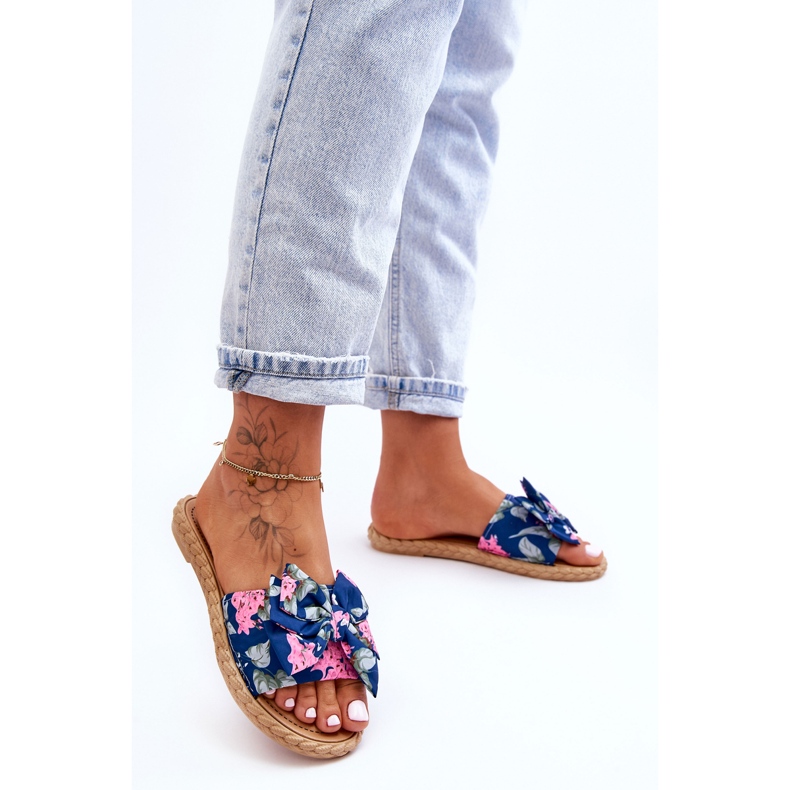 FK1 Pantofole Donna Con Fiocco In Tessuto Blu Navy Blossom 1