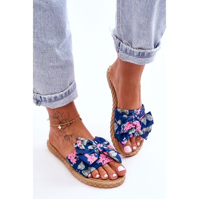 FK1 Pantofole Donna Con Fiocco In Tessuto Blu Navy Blossom 2