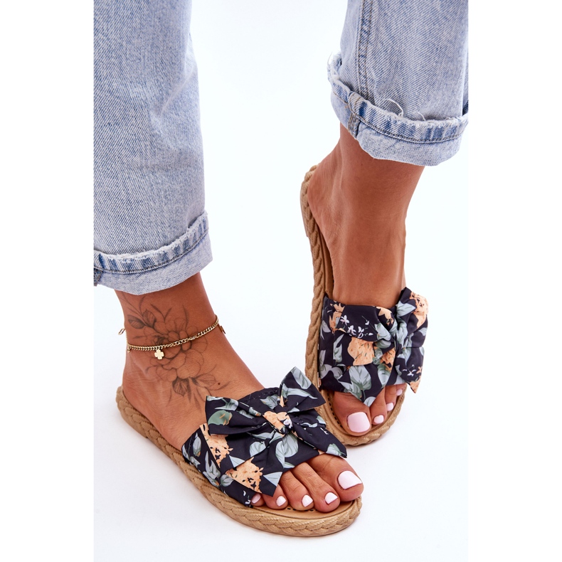 FK1 Pantofole Da Donna Con Fiocco In Tessuto Black Blossom nero 2