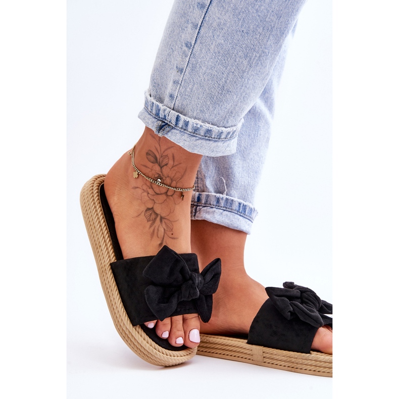 FK1 Ciabatte Da Donna In Camoscio Con Fiocco Nero Fency 2