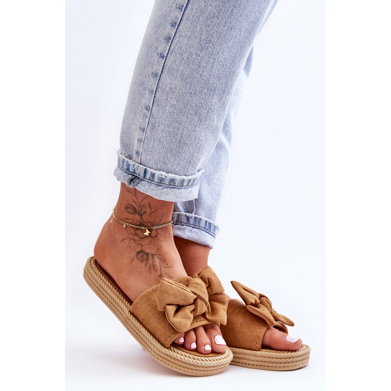 FK1 Camel Fency Pantofole Da Donna In Camoscio Con Fiocco marrone 2
