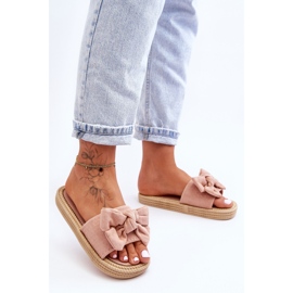 Ciabatte Da Donna In Camoscio Con Fiocco Rosa Fency beige 1