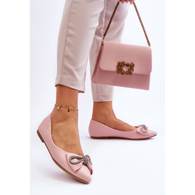 WS1 Eleganti Ballerine Con Fiocco E Una Volta Di Strass Rosa 2