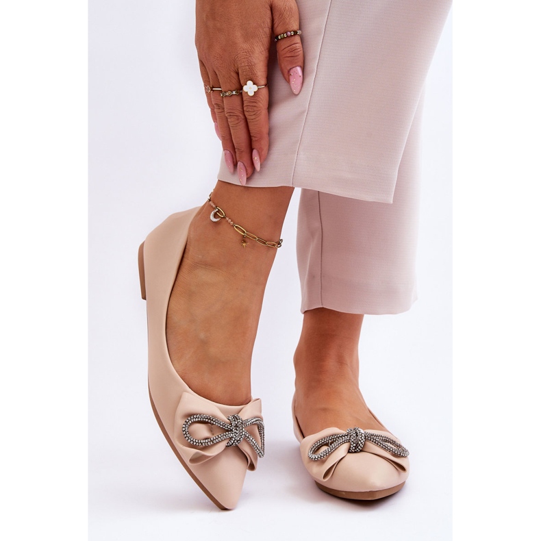 WS1 Eleganti Ballerine Con Fiocco E Gioielli Beige Una Volta 1