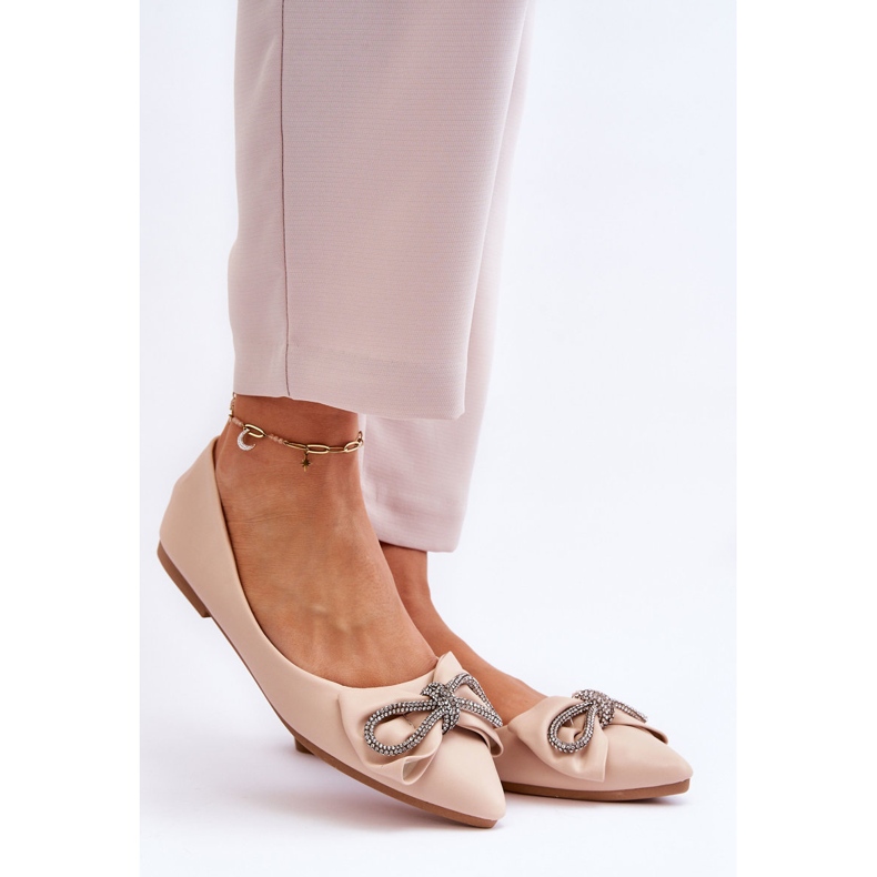 WS1 Eleganti Ballerine Con Fiocco E Gioielli Beige Una Volta 2